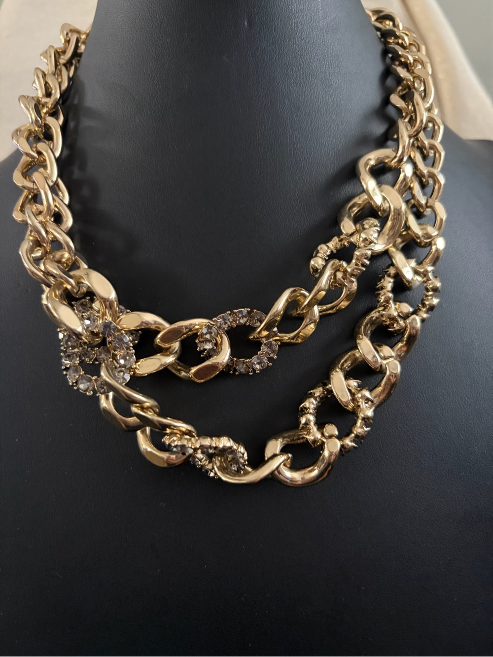 Gold Chain Statement Necklace with Crystal Accents